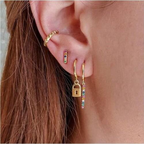 Simple gold dangle rainbow color bar charm geometric minimal delicate girl fashion jewelry earring 2019 new
