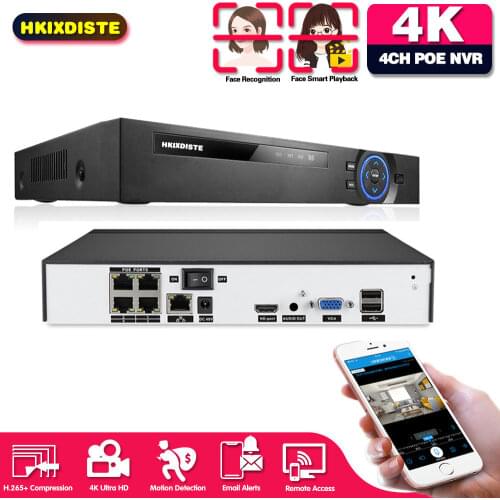 4CH 4K 8MP NVR Face Detection NVR H.265+ Mini IP Network Security Video Recorder Motion Detect P2P CCTV NVR XMEye