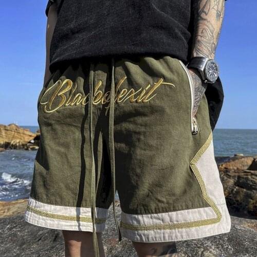 Hip Hop Loose Shorts Elastic Waist Pants Fashion Embroidery Half Pant Men Summer Casual Drewstring Streetwear Sportswear Jogger