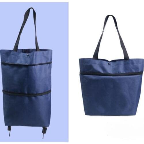 Folding Shopping Bag Tug Portable Foldable Oxford Cloth Supermarket Hand Bag with Wheels Telescopic Shopping Bag Small Cart