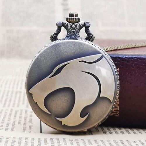 High Quality Bronze Wolf Mouth Quartz Pocket Watch Pendant Necklace Colorful Dial Fob Watch Mens Womens Xmas Gift