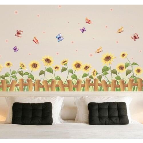 Vivid Sun flower plant wall sticker living room bedroom baseboard decorative sticker decoracion hogar moderno