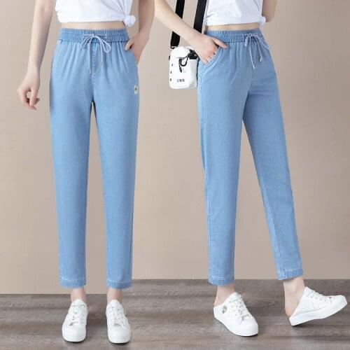 Women Pants Lyocell Jeans Womens 2021 Summer Jeans Straight Straight Drop Nine Points Pantalones De Mujer