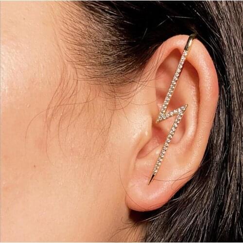 Bohemian New Design Lady Geometry Lightning Surround Ear Shaped Diagonal Earring Small Gems Pearl Pierced Ear Clip Ear Pin