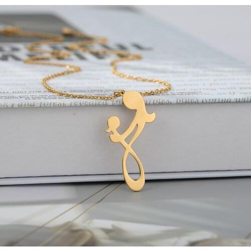 Family Jewelry Mom and Baby Shape Pendants Necklaces For Women Love Forevery Jewelry Stainless Steel New Mom Gifts Collier Femme