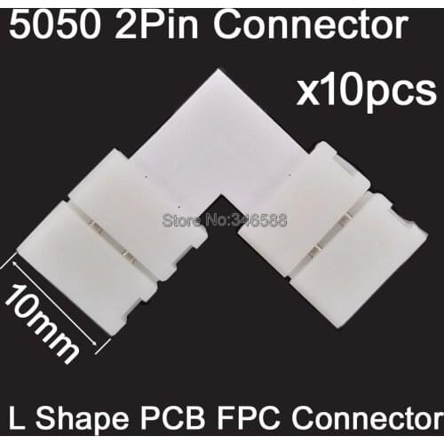 10pcs/lot 2Pins 2-Pin 10mm L Shape FPC PCB 90 Degeree Corner Connector Solderless Welding Free for 5050 Single Color LED Strips