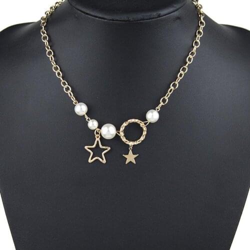 2021 Fashion Pearl Star Chain Bracelet Women Net Red Titanium Steel Mixed Chain Pentagram Pendant Necklace