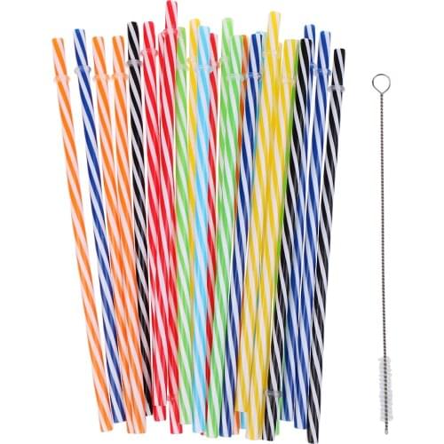 25 Pieces Colorful Reusable Hard Plastic Drinking Straws+1 Piece Cleaning Brush for Mason Jar and Tumblers Home Party Supplies