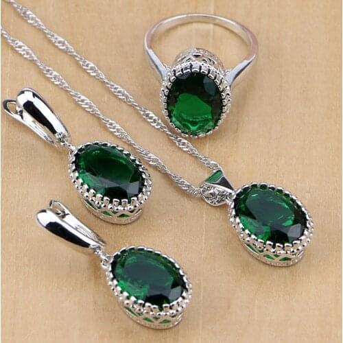 925 Sterling Silver Jewelry Green Created Emerald White CZ Jewelry Sets For Women Wedding Earring/Pendant/Necklace/Ring