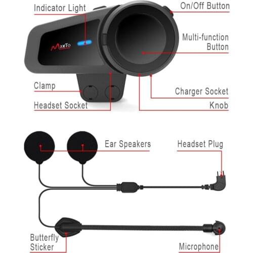 Motorcycle 1KM Helmet Bluetooth Intercom Headset Wireless Waterproof FM Radio Interphone for Group 6 Riders Talking