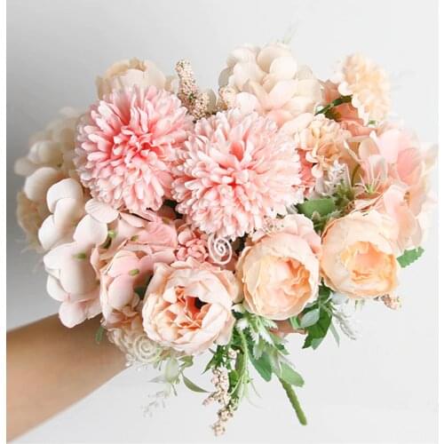 32 cm rose rose silk peony artificial flower bouquet 9 heads and 4 buds cheap fake flowers for home wedding interior decoration