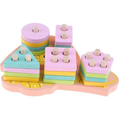 Wooden Cartoon Lion Shape Match Building Blocks Kids Early Educational Toy