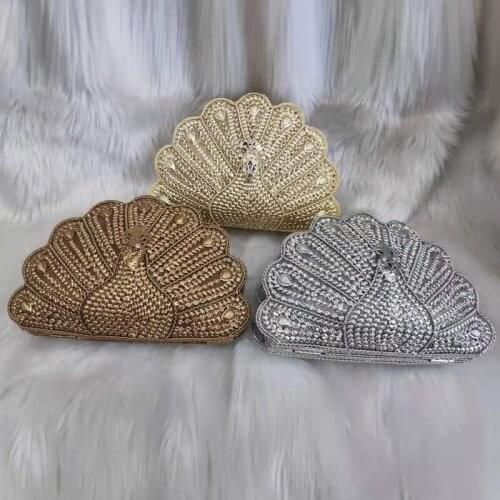 DOYUTIG Indian Design Womens Metal Diamond Wedding Clutches Lady Vintage Handmade Shell Shape Evening Bag Fashion Purse F853
