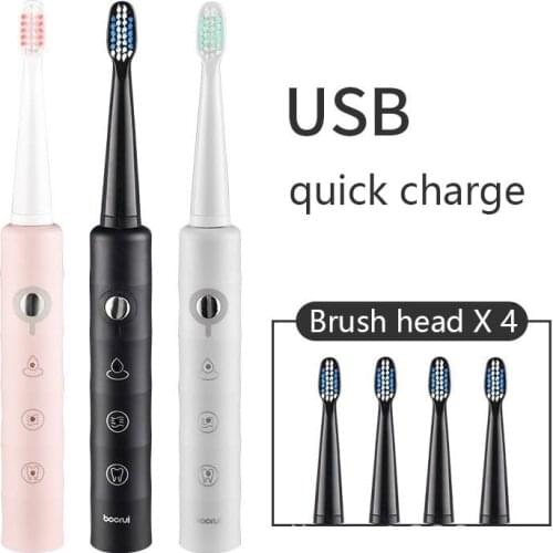 Eletric Toothbrush Rechargeable Sonic Automatic Tooth Brush Replacement Head Soft Bristle Deep Clean Best Gift