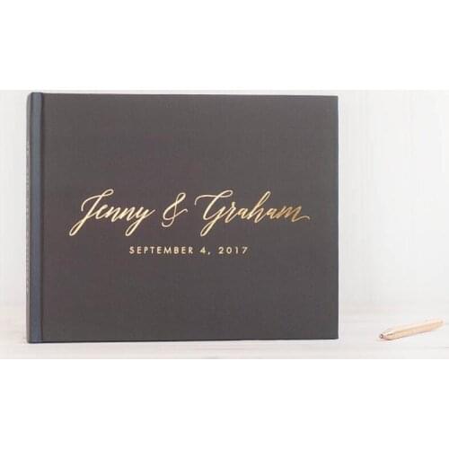 Personalized names hardcover Wedding Guest Book with Real Gold Foil landscape horizontal wedding guestbook journal photo albums