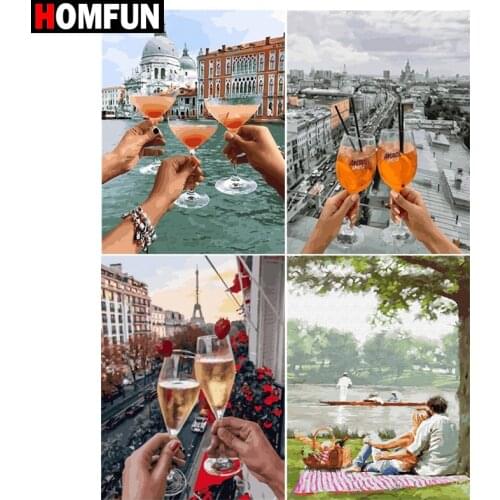 HOMFUN DIY Diamond Painting "Cheers Cup city street" Full Drill Square Round Diamond Embroidery 5D Cross Stitch Decoration Home