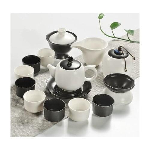 Ceramic Kung Fu tea sets the whole set of kiln black and white teapot creative Japanese simple cups covered pots