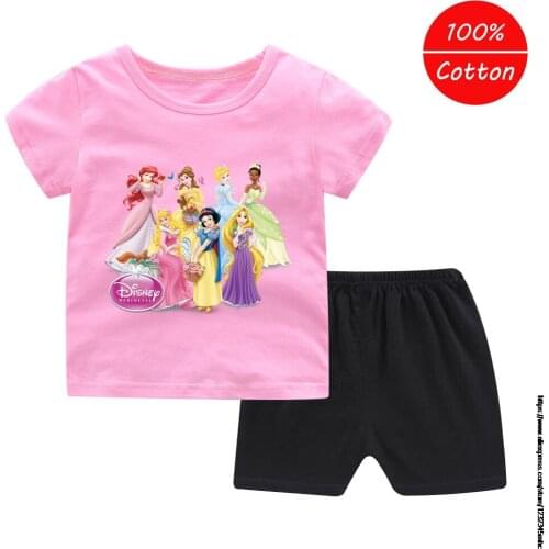 Disney Princess Summer girl short-sleeved suits children fashion baby fashion T-shirt shorts baby cotton vest and shorts