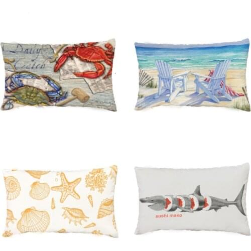 Hot Sale Crab Lobster Beach Geometric White Cushion Cover Starfish Coral Mermaid Polar Bear Print Home Decor Lumbar Pillow Cases