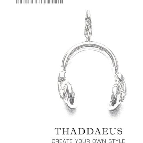 Men Women 925 Sterling Silver Retro DJ Headset CD Music Fans Headphone Pendant Charm Cuban Fit Bracelet Necklace Fashion Jewelry