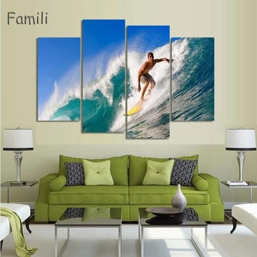 4 Piece Wall Art Painting Canvas Painting Surf At Sea Natural Beauty Painting Modern Picture Home Decor For Living Room gift