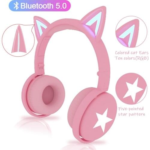 New Bluetooth Headphones Glowing Cute 10 Color LED Cat Ear Girls Gift Kids Headset Wireless HIFI Stereo Bass 3.5mm Plug With Mic