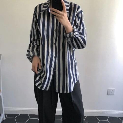 Obrix Single Breasted Long Sleeve Cotton Female Blouse Casual Style Fashionable Loose Striped Shirt For Women