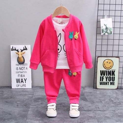 3T Girls Clothes 2021 Autumn Baby Girls Cartoon Long Sleeved Cardigan Coat + T-shirt + Pants Kids Bebes Jogging Suits Tracksuit