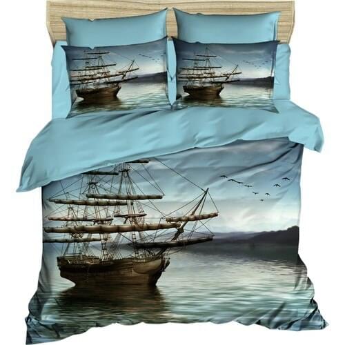 Özinci 3D Vintage Ship Theme Double Kişilk Duvet cover set
