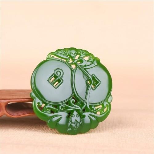Natural Green Jade Bat Pendant Necklace Chinese Jewelry Double-Sided Hollow Out Carved Fashion Charm Amulet for Men Women Gifts