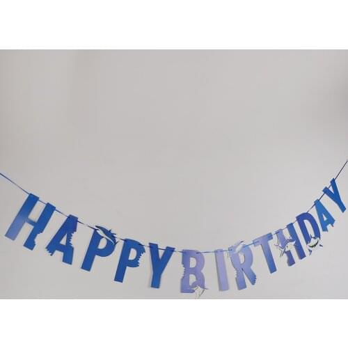 Happy Birthday Letters in Shark Pattern Paper Bunting Banner for Kids Birthday 3.28 Yards Birthday Party Bunting Banner