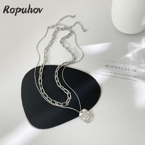 ROPUHOV 2021 New Korean ZA Trendy Double-layered Necklace With Square Letters Womens Detachable Chain Cool Clavicle Chain