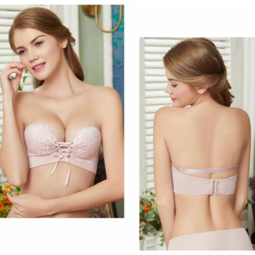 Sexy Lace Floral Push Up Bra Bralette Thick Padded Support A/B Cup Strapless Lingerie Ladies Bandage Bras Women Underwear