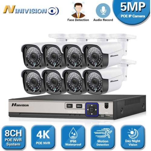 Face Detection 8MP 8CH CCTV Video Security Outdoor Nightvision Waterproof IP Camera Control Surveillance System POE H.265 8CH