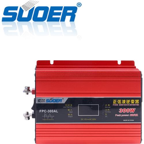 Suoer 【 Pure Sine Wave Inverter 】Pure Sine Wave Solar DC AC 12V 220V 300W Off Grid Inverter (FPC-300AL)