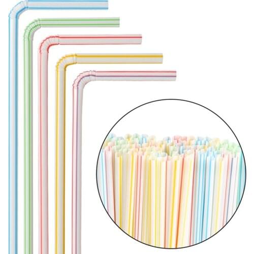 100pcs/pack Disposable Drinking Straws Multi Color Striped Straws Flexible Plastic Straw for Bar Party Cafe Drinking Accessories