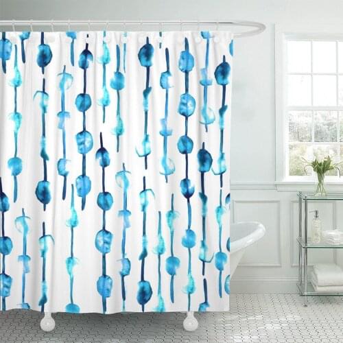 Navy Indigo Dye Tie Abstract Watercolor of Lines Shower Curtain Waterproof 72 x 78 Inches Set with Hooks