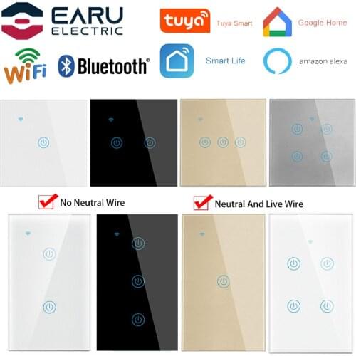 1-4 Way Smart Touch Switch EU/US Standard Wall Lamp Touch Switches Tuya APP Smart Home With Neutral Wire Or Without Neutral Wire