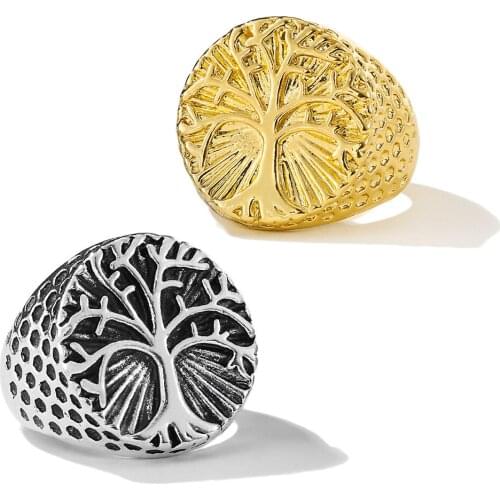 WANGAIYAO Hip Hop Rock Ring Gold Tree Ring Men Antique Life of Tree Spiritual ewelry Ring Party Accessory Birthday