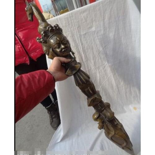 Zhaorui48843260+ +37"Tibet Bronze Copper Guard 3 Face Mahakala Buddha Statue Protect Dragon Dagger