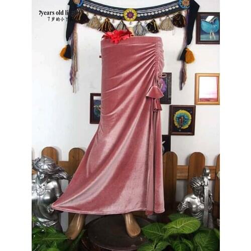 Bellydance Costume Tribal Fusion Velvet Skirt with Open Slit SRA6 9