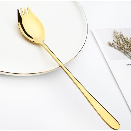 Gold 18/10 Stainless Steel Colorful Creative Design Kitchen Tableware Sporks Dessert Fork Spoon Noodles Salad Fruit Dinnerware