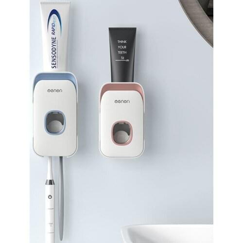 1pcs Wall Mounted Toothbrush Holder Automatic Toothpaste Squeezer Dispenser Dust-proof Toothbrush Holder Bathroom Accessories