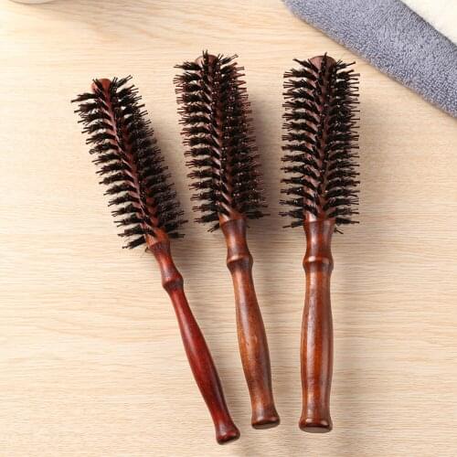 10 Sizes Anti Static Wood Boar Bristle Hair Round Brush Hairdresser Styling Tools Teasing Brush For Hair Curly Comb Hair Brush