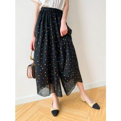 100% Silk Woman Pants Korean Fashion Womens Pants High Waist Wide Leg Pant Polka-dot Summer 2021 Pantalon Pour Femme Pph4983