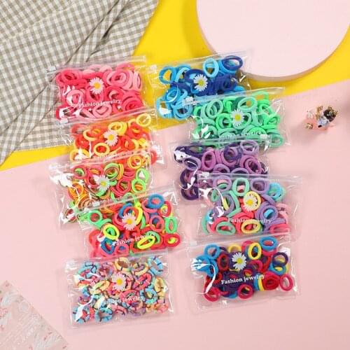 100Pcs/Set Baby Girls Basic Elastic Hair Bands Scrunchie Ponytail Holder Headband Colorful Rubber Bands Fashion Hair Accessories