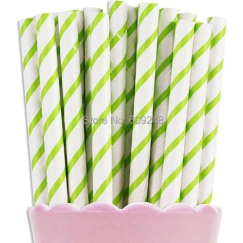 100pcs Mixed Colors Old Fashioned Disposable Decorated Party Tableware Lime Green Thin Stripe Printed Paper Straws