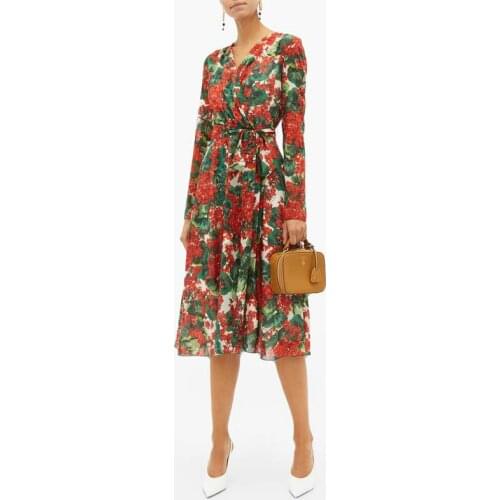 2021 spring summer women designer dress flower printed new dress women v-neck maxi long XXL dress with sashes