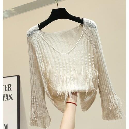 2021 Lazy Wind Knitted Sweater Womens Low-collar Feather Decorative Sweaters Female Loose Outside Knitted Pullovers Top Feminino