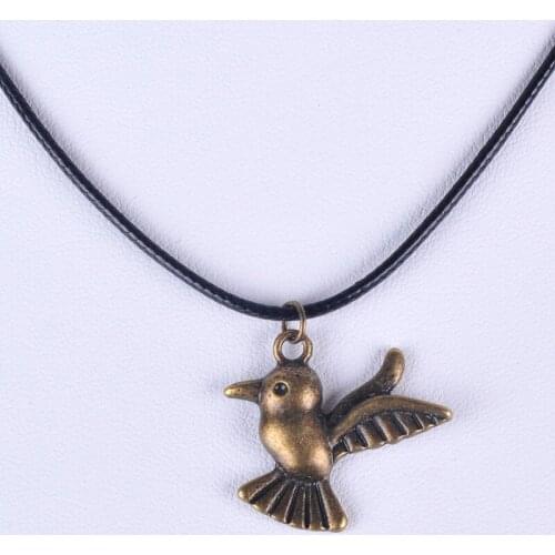 25*23MM Vintage antique hummingbird humming bird pendant necklace women choker wax cord rope necklace jewelry fashion jewellery